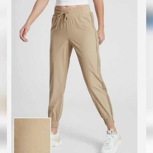 Athleta Brooklyn Textured Jogger Windowpane Silt Taupe 16 - Picture 1 of 9